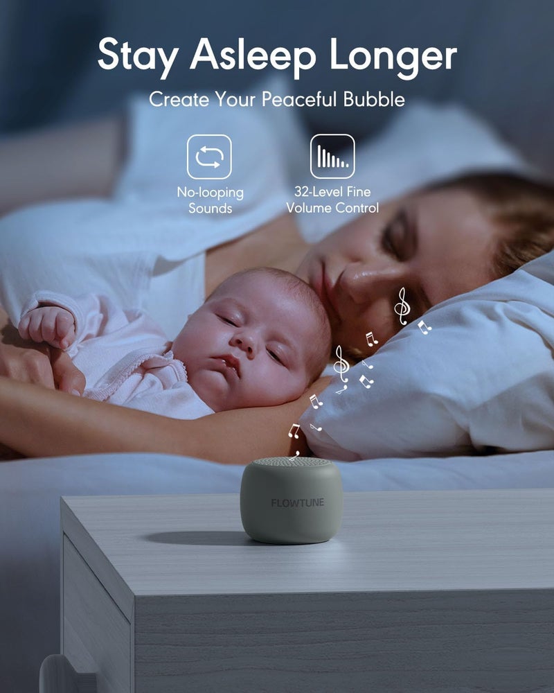 FLOWTUNE Sound Machine White Noise Machine for Baby Adults, Mini Portable Sound Machine for Travel, 6H Timer, 18 Soothing Sleep Sounds Gift (Slate) - Image 3